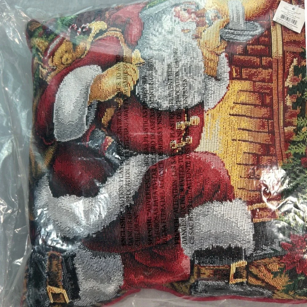 Gerson Santa Claus Tapestry Christmas Holiday Throw Pillow New 18x18 Bag Toys